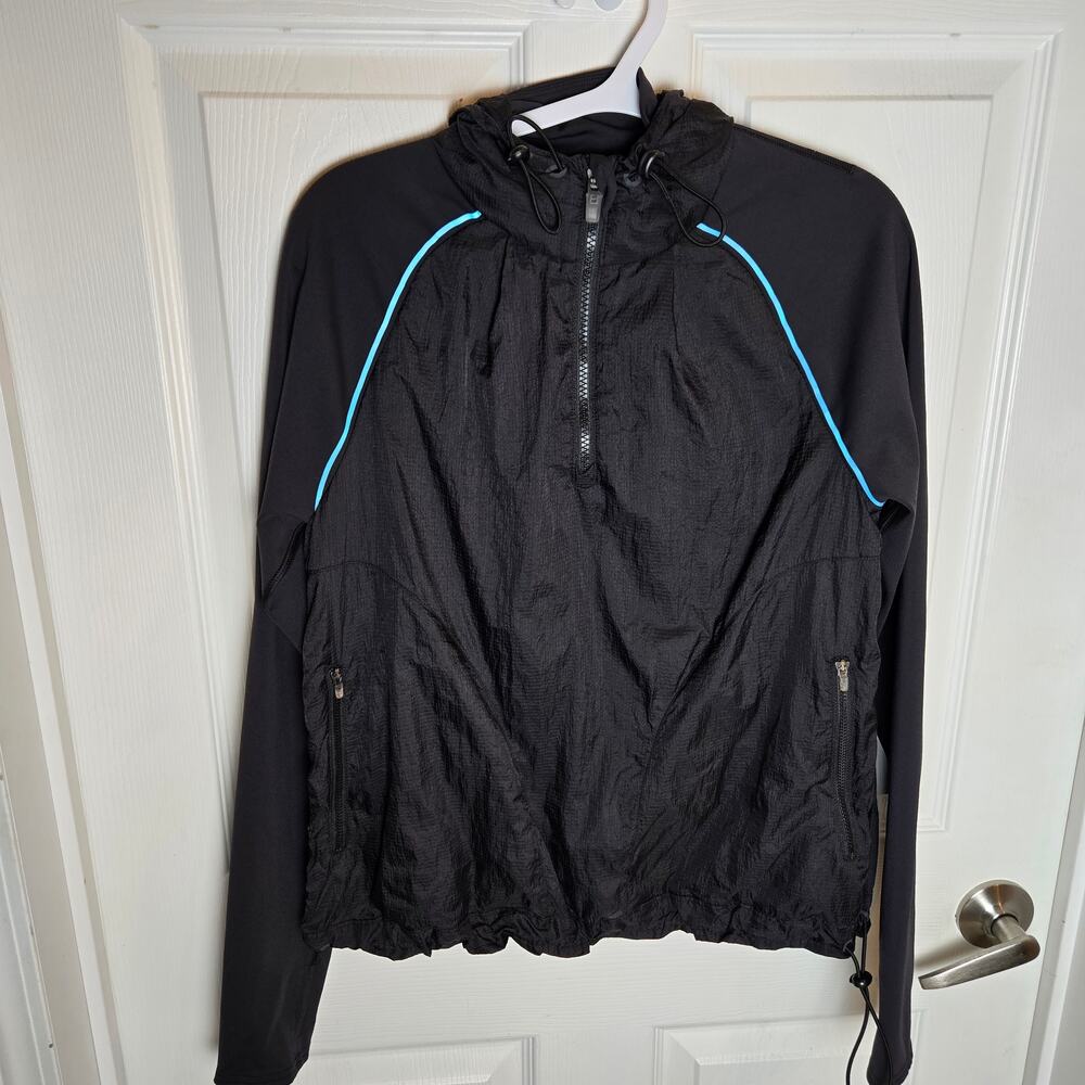 Outdoor Voices Layered 1/4 Zip FrostKnit Hoodie Black/Blue (Med) 1 SM FLAW